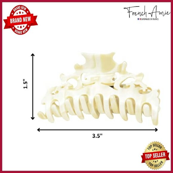 Medium Ivory Hair Claw Clip Handmade Celluloid Acetate No-Slip Grip main image 6